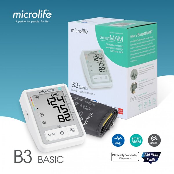 Máy đo huyết áp MICROLIFE B3 Basic công nghệ MAM thông minh đo 2 lần